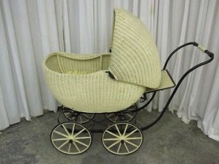 Antique Baby Carriage Buggy White Wicker Shabby Romantic Style Xclnt 