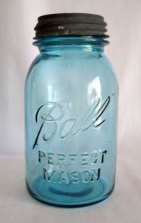 JAR   BALL PERFECT MASON 1 QUART CANNING JAR   BLUE, Zinc Lid, #4 