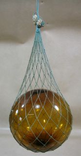 Nice Decorative Nautical Decor Dark Yellow Glass Ball Float w. Rope 