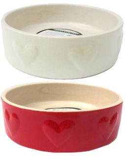 Mason Cash   Ceramic Hearts Cat Dog Bowl   Red Or Cream