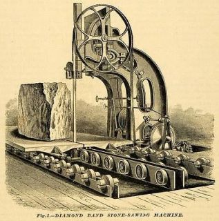 1874 Print Cottrell Belt Saw Diamond Band Stone Sawing Machine Antique 