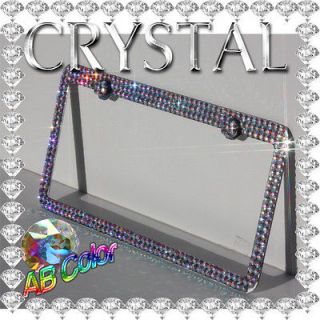   Bling Rhinestone Chrome Metal License Plate frame with 2 screw caps