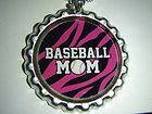 Baseball Mom Pink Zebra BOTTLE Cap Jewelry Necklace   * Free Chain 