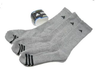   Adidas Gray Crew Socks Large Cushioned Black Three Stripe Basketball