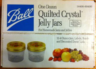   12   4 Ounce Ball Quilted Crystal Jelly Jars w/ Lids & Bands ~ All New