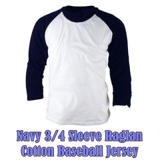 Mens Navy 3/4 Sleeve Raglan Baseball Jersey TShirt Tee Vintage 