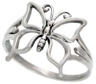 Sterling Silver Butterfly Ring Polished Comfort Fit band Solid 925 