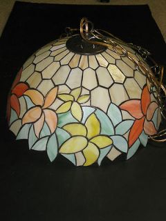 LARGE HANGING TIFFANY LAMP A BEAUTY 16.5 D PEACH IVORY/GREEN /YELLOW 