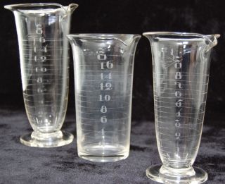 Vintage Lot of 3 Beakers, From The Whitall Tatum Co. Etched Glass RARE