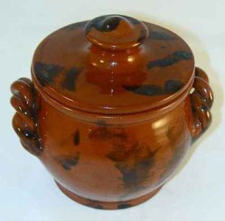   Manganese Glazed Covered Sugar Or Bean Pot By Lester Brininger PA