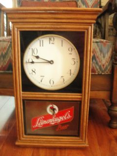 Leinenkugels Beer battery operated pendulum clock, wood framed, glass 