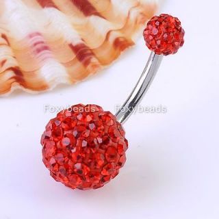   Red CZ Crystal Double GEMS Steel Navel Belly Button Ring Body Piercing