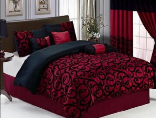   listed 7 PC Burgundy Black Comforter Set Queen Size New Bed in a Bag