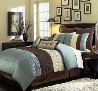   Beige Brown Stripe Comforter (68 X 86) Bed in a bag Set   Twin Size