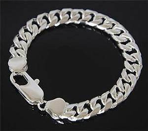 Fashion Jewelry Mens Silver Curb Chain Bracelet 10mm 8inch Best Gift