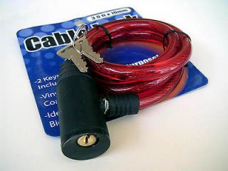 ft x 10 mm Bicycle Bike Cable Lock w/Two Keys ~ Vinyl Coated RED 