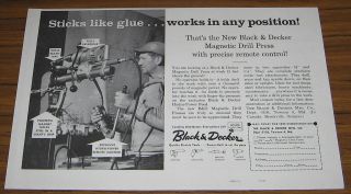 1958 Vintage Ad Black & Decker Magnetic Drill Press with Remote 