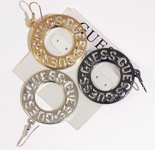 Guess Large chunky party Hoop Logo Drop Earrings in Gold/Silver/Black 