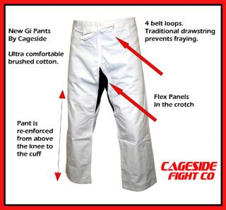   BJJ Gi Pants (WHITE)   By Cageside * PLAIN , blank, no logo jiu jitsu