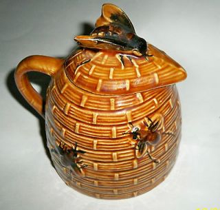 Beautiful Vintage Ceramic Bee Hive Pitcher with handle and Lid, 5 in 