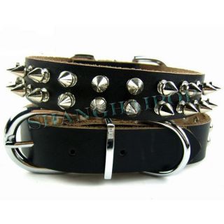 12 25 Spiked Dog Collar Stud Puppy Leather Leash Pit Bull Bully 