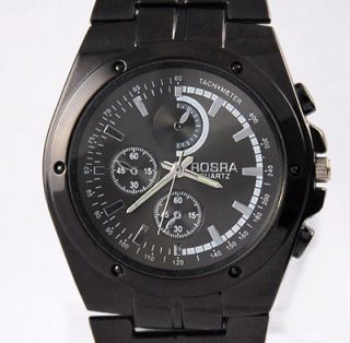 All Black Steel Tachymeter Design Mens Quartz Sport ROSRA Wrist Watch 