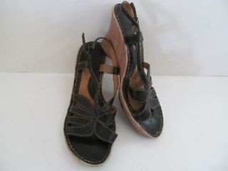 Bjorndal Strap High Heel Sandals Wedge Black Leather Shoes 9M