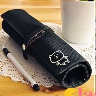 Canvas Cotton Wrap Roll Up Pen Case Pencil Bag Makeup Brushes Holder 