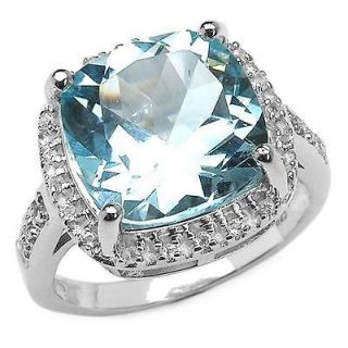 Sterling Silver Cushion cut Blue and White Topaz Ring