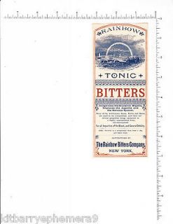 4871 Rainbow Tonic Bitters c. 1890 bottle label, nervous system, blood 