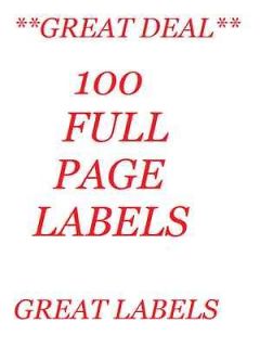 100 Full Sheet labels white blank sticker paper 8.5 x 11 **FREE 