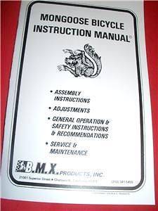 Old School BMX Mongoose Bike Owners Manual 1976