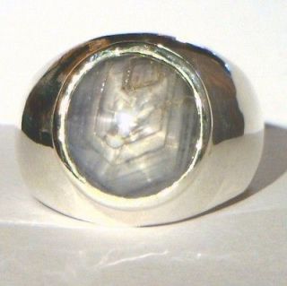Untreated Blue Gray Star Sapphire Handmade Sterling Silver Gents Ring 