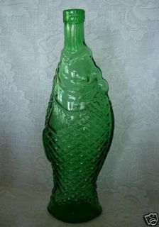   ETRUSCA Green Fish Shaped Pressed Glass Bottle   Made in Italy