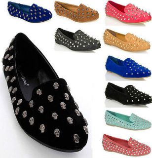   Spike Studded Loafers Flats Black Blue Camel Red Coral Green Size