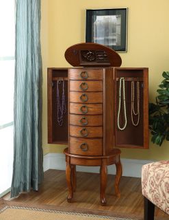   Furniture Burnished Oak Jewelry Armoire Storage Chest Cabinet 604 318