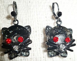   & WILSON BLACK CAT WITH BOW TIE CRYSTAL EARRINGS   WITH B&W STAMP