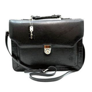   Medium Sized Croc Leather Business Briefcase w/ Compartment   Black