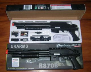   Spring Powered R870 Shotgun Gun Rifle w/6mm bb Laser Light Scope