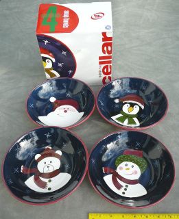 Ceramic 8 inch bowls Santa, polar bear, snowman, penguin set of 4 New 