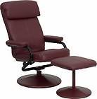   Burgundy Leather Recliner and Ottoman w/Leather Wrap Base Office Chair