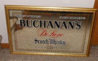 LARGE BUCHANANS DELUXE SCOTCH WHISKY MIRROR 36 x 24 WOODEN FRAME 