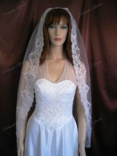 Bridal Veil Wedding 1T White 45 Spanish Waltz Scalloped Lace Mantilla 