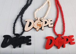   Letter DOPE Mario Ghost Wood Pendant Beaded Necklace Mens Rosary