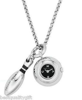 MARC JACOBS SILVER TONE BOWLING & PIN PENDANT+CHAIN NECKLACE WATCH 