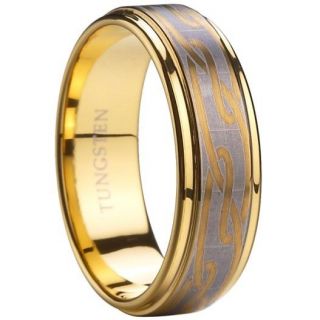 9MM TUNGSTEN Carbide Ring 18K Gold Plated Chain Band SZ 7 8 9 10 11 12 
