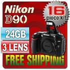 Nikon D90 SLR Camera Body & 3 Lenses 24GB 16PCS KIT