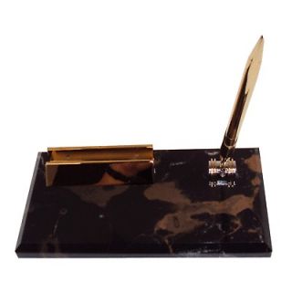 NEW PEN AND BUSINESS CARD HOLDER IN BROWN MARBLE STAND