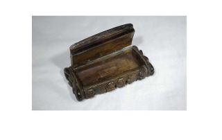 1725 1825 ELABORATE WOOD SNUFF BOX W/ FUNERAL PROCESSION & OPEN COFFIN 