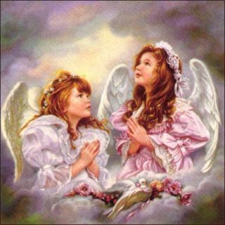   Prayer by Sandra Kuck Two Little Girl Angels Praying In The Clouds
